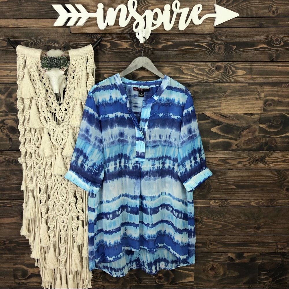Peck & Peck | Striped Watercolor Tie Dye Sheer Top